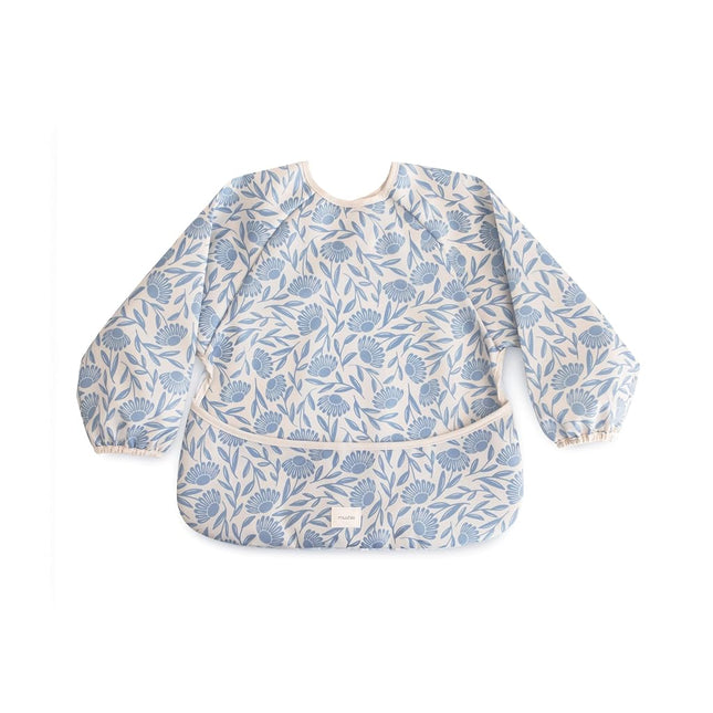 Musie Meal Apron, Long Sleeve Bib, Baby Blue Flowe