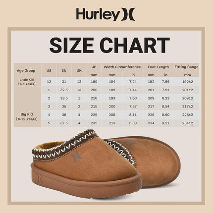 Hurley Kids Modi Pantoufles - Chaussons d'intérieur et d'extérieur pour Garçons et Filles, Sabots Durables avec Doublure Polaire en Fausse Fourrure - Chaussons d'Hiver Chauds, Châtaigne, 6 Bambin
