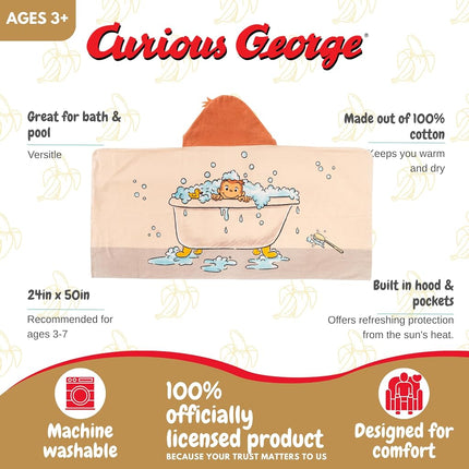 Curious George Monkey Kids Super Soft Bath/Pool/Beach Soft Cotton Terry Hooded Towel Wrap, 24 in x 50 in, Mario & Luigi, (100% Officially Licensed Product) By Franco