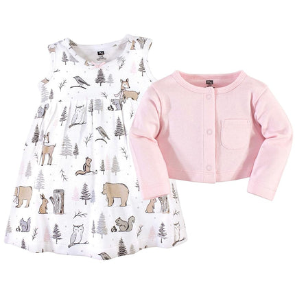 Hudson Baby Baby Girls' Cotton Dress and Cardigan Set, Winter Forest, 3T