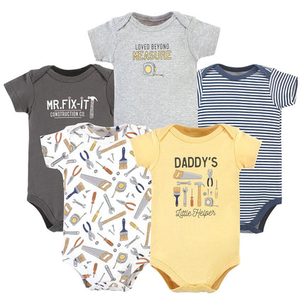 Hudson Baby Unisex Baby Unisex Baby Cotton Bodysuits, Construction Work, 9-12 Months, Construction Work 5 Pack, 9-12 Months