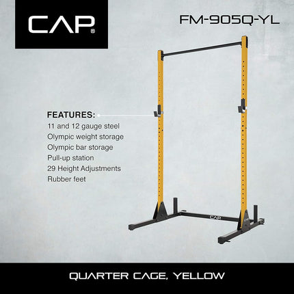 CAP Barbell Power Rack with Pull Up Bar & Attachments - Squat Rack & Strength Training Power Cage for Home Gym - Yellow