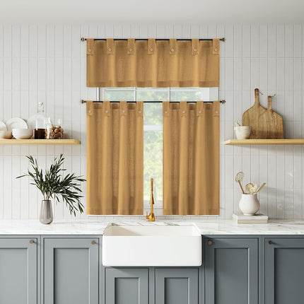 Archaeo Cotton Blend Button Tab Top Cafe Curtains, Valance, 54" x 14, Camel