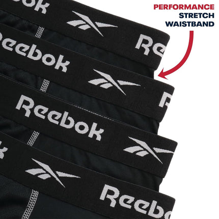 Reebok Men's Boxer Briefs - 4 Pack 6'' Inseam Stretch Performance Underwear Quick Dry Moisture Wicking Boxers, All Black, Small