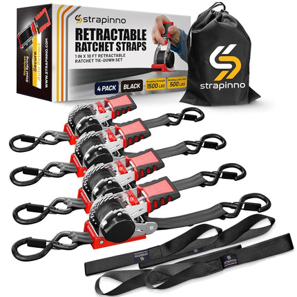 Strapinno Retractable Ratchet Straps (4-Pack), 2.5