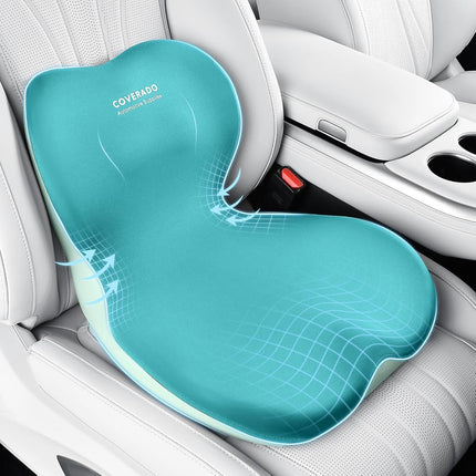 Coverado Car Seat Cushion and Lumbar Support Pillow One Piece, Memory Foam Ergonomic Back Support Driving Seat Cushion for Back Pain, Non-Slip Washable Cushion for Car, Driver, Office