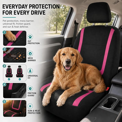 FH Group Car Seat Covers Front Set in Cloth - Car Seat Covers for Low Back Car Seats with Removable Headrest, Universal Fit,Automotive Seat Covers,Washable Car SeatCover for SUV,Sedan,Van Pink