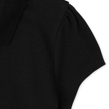 The Children's Place Girls Short Sleeve Ruffle Pique Polo, Black, Small