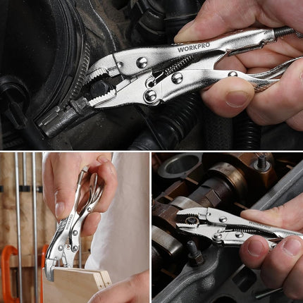 WORKPRO Locking Pliers, 4-inch Curved Jaw Vice Grips Pliers, Chromium-Vanadium Steel Locking Pliers with Wire Cutter, Locking Adjustable Vise Grips for Clamping Twisting Welding