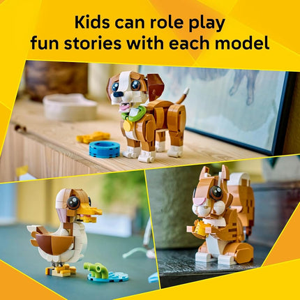 LEGO® Creator 3 in 1 Cute Animals: Playful Puppy Dog 31382 Animal Figures - Building Set with 3 Build Options, Dog, Squirrel or Duck - Animal Toys for Kids Aged 8+ - Toy Idea for Girls and Boys