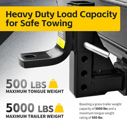 MaxxHaul 70067 Trailer Hitch - 8-Position Adjustable Ball Mount Tow Hitch - 5000 lbs. GTW Capacity, Black