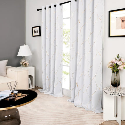 Deconovo Wave Printed Thermal Insulated Blackout Curtains, Room Darkening Energy Efficient Panel, Grommet Drapes for Bedroom (52W x 96L Inch, 2 Panels, Greyish White)