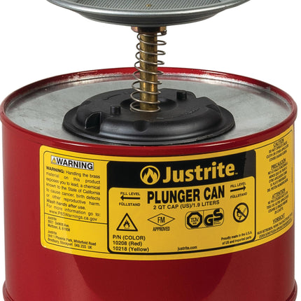 Justrite 10208 Steel Plunger Safety Can with Brass