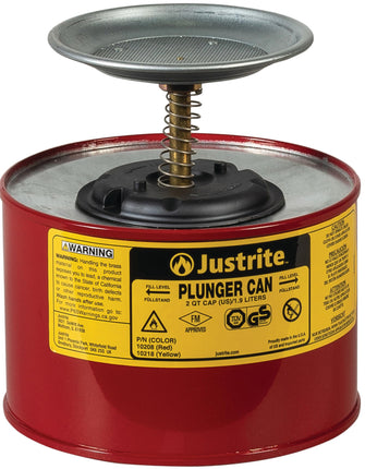 Justrite 10208 Steel Plunger Safety Can with Brass