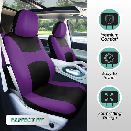 FH GROUP Housses de siège auto ensemble complet en tissu violet - Ajustement universel, Housses de siège automobile, Housses de siège avant à dossier bas, Compatible airbag, Banquette arrière séparable, Housse de siège auto pour SUV, Berline, Van