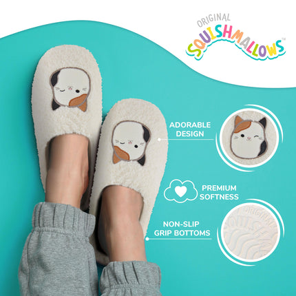 Pantuflas Squishmallows para niños y pantuflas para mujer, regalos para mujer, pantuflas de casa extraacogedoras y suaves, sin cordones, color blanco hueso, 6.5-7.5