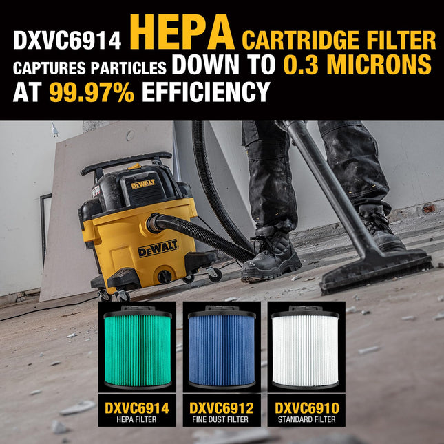 DEWALT Shop Vac Filters, DXVC6914 HEPA Cartridge Filter, Vacuum Filter Replacement Filter for Dewalt 6-16 Gallon Wet and Dry Vacuum