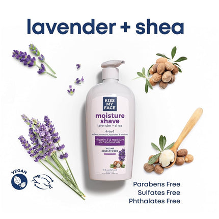 Kiss My Face Lavender & Shea Butter Moisture Shave, 11-Ounce Pumps (Pack of 4)