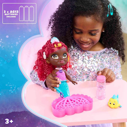 Figura de juguete de la sirenita Ariel de Disney Junior de Just Play con efecto burbuja y función de sonido, 8 piezas, juguete infantil a partir de 3 años