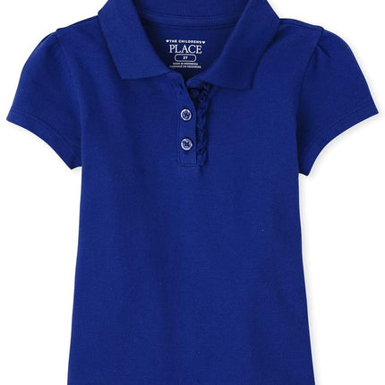 The Children's Place Girls' Uniform Ruffle Pique Polo, Renew Blue Single, 5T
