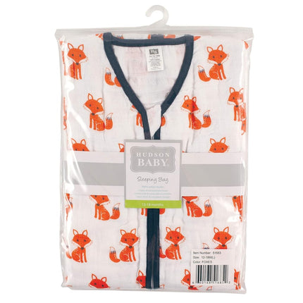 Hudson Baby Unisex Baby Muslin Cotton Sleeveless Wearable Sleeping Bag, Sack, Blanket, Foxes, 6-12 Months