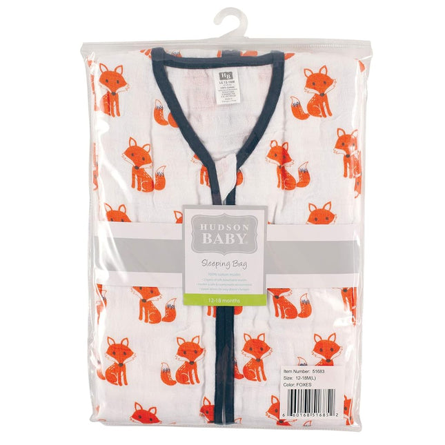 Hudson Baby Unisex Baby Muslin Cotton Sleeveless Wearable Sleeping Bag, Sack, Blanket, Foxes, 12-18 Months