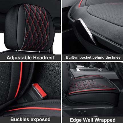 GXT Car Seat Cover Full Set with Waterproof Leather, Automotive Seat Cushion for Pickup Truck Fit for Select 2009-2022 Ford F-150 Models and 2017-2022 F250 F350 F450 Models (Black Red Stripe)