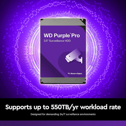 WD Purple Pro 18TB Smart Video 3.5" Internal Hard Drive, AllFrame Technology, 550TB/yr, 512MB Cache, 7200 RPM, 5 Year Warranty