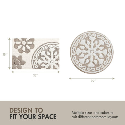 Madison Park Casablanca Tapis de Bain en Coton Touffeté à Motif Médaillon Floral Ultra Doux Antidérapant Mignon Chic, 50x76 cm Gris