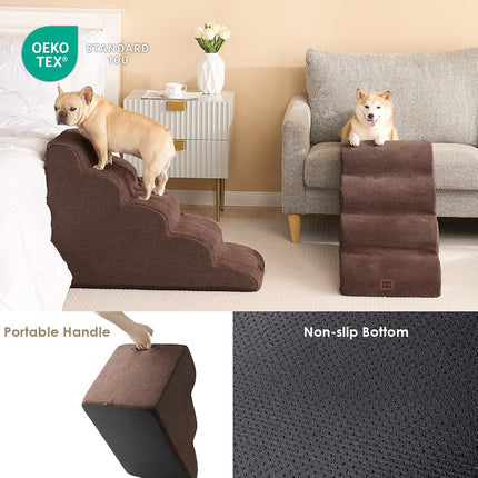 EHEYCIGA Curved Dog Steps for Bed and Sofa 50cm H, 4-Step, Brown