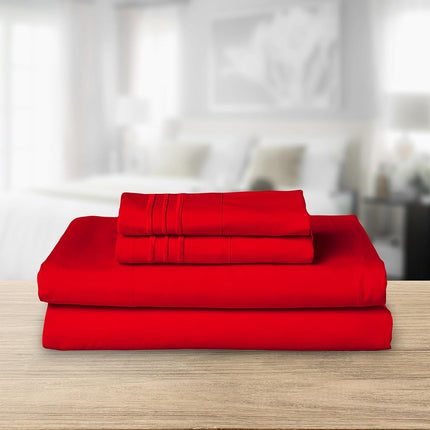 Elegant Comfort Luxurious 1500 Premium Hotel Quality Microfiber Three Line Embroidered Softest 4-Piece Bed Sheet Set, Wrinkle and Fade Resistant, California King, Red