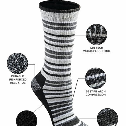 Dickies Women's Dri-tech Fashion Moisture Control Crew Socks, Available in S-XL (5, 6, Stripe (12 Pairs), M (Pack of 24)