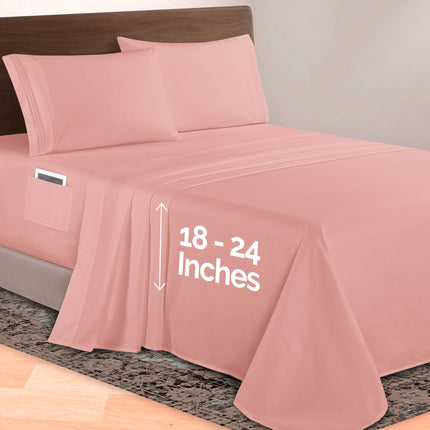 Elegant Comfort Luxurious 1500 Premium Hotel Quality Microfiber 4-Piece Sheet Set, 18-24 Inches Deep - Extra Deep Pocket Sheets - Ultra Soft 4PC Deep Pocket Sheets, King, Dusty Rose
