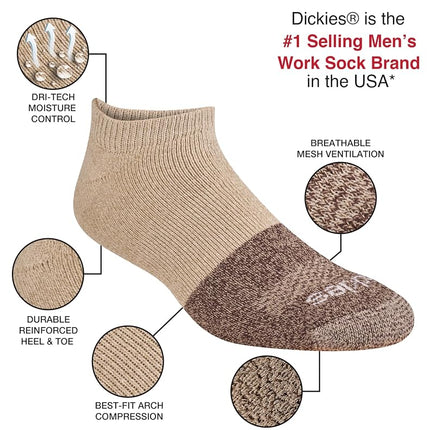 Dickies Men's Dri-Tech Moisture Control No Show/Low Cut Socks, Available in M-XXL (6, 12 Pairs), Brown Marl (6 Pairs), Large
