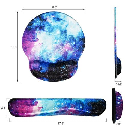Mouse Pad Keyboard Wrist Rest, Gel Non Slip Rubber Wrist Support Rest Mouse Pad for Home Office, Computer, Laptop, Typist, Gamer, Soft Cushion Mousepad with Memory Foam Ergonomic Nebula Galaxy