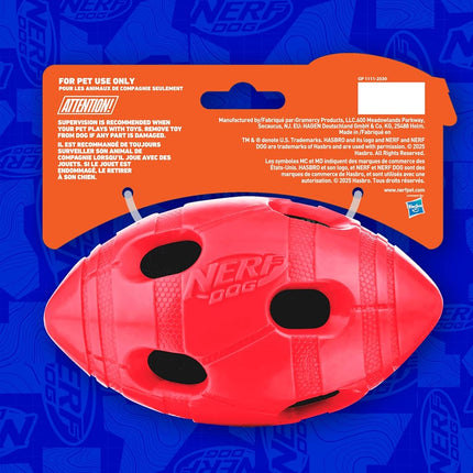 Nerf Dog Medium to Large TPR Red Crunch & Squeak Bash Football Dog Toy, Red