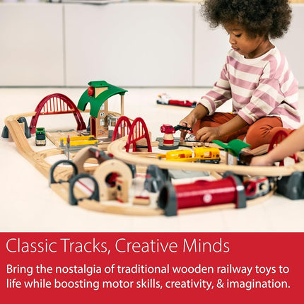 BRIO World Deluxe Wooden Railway Train Set & Track – Large Wooden Train Track with Engine, Wagons, Bridges, Switches & Accessories, Compatible with BRIO World, Educational Toy for Kids 3+