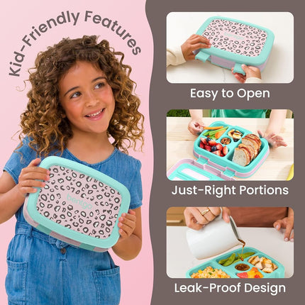 Bentgo Kids Prints Leak-Proof, 5-Compartment Bento-Style Kids Lunch Box - Ideal Portion Sizes for Ages 3-7, Durable, Drop-Proof, Dishwasher Safe, & Made with BPA-Free Materials (Leopard)