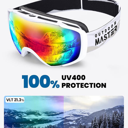 OutdoorMaster Ski Goggles with Cover Snowboard Snow Goggles OTG Anti-Fog for Men Women, Vlt 21.24%