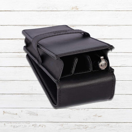 DiLoro Leather Triple Pen Case Pencil Pouch Holder for Three Fountain Ballpoint Rollerball Pens and Pencils, Black, 1 Count (Pack of 1), Elegant Leather Pen Case