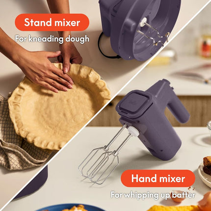 bella 3.5 Qt Hand Blender & Stand Mixer, 2 in 1 Electric Mixer with Bowl, Dough Hook, Whisk & Egg Beater, Multifunctional Handheld Blender & Mixer for Baking, 200 Watt, Plum
