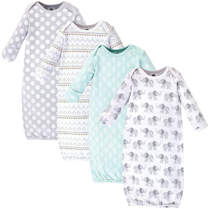 Hudson Baby Baby Girls' Cotton Gowns, Gray Elephant, 0-6 Months