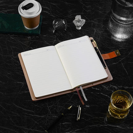 ZXHQ Lockable Diary for Women & Men, A5 Ruled 240 Pages PU Leather Journal with Lock, Refillable Leather Journal Password Notebook for Writing, Size A5(8.5 × 5.9 Inch) SandyBrown