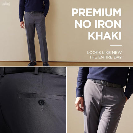 Haggar mensHC10884Premium No Iron Classic Fit Expandable Waist Plain Front Casual Pants - Gray - 32W x 30L