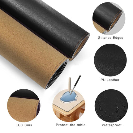 MAIDERN 180 x 60cm Desk Mat, Large Desk Pad, Cork & Leather Large Mouse pad for Desk, Waterproof Computer Desk Mat for Gaming Home Office (Black)