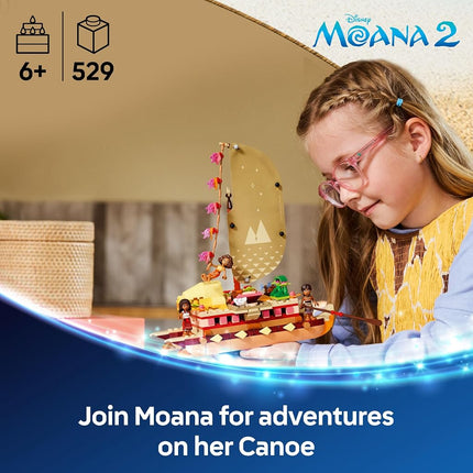 LEGO | Disney Moana 2 Moana's Adventure Canoe - Buildable Toy boat with a Textile Sail, Removable Deck, Campfire & 3 Mini Dolls incl. Loto and Moni - Gift for 6+ Year Old Girls & Fans - 43270