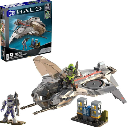 Mega Halo Figura de acción, juguete de construcción, UNSC Arctic Burn Wasp con 342 piezas y 2 figuras articuladas, para coleccionistas