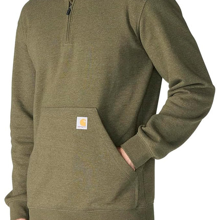 Carhartt Men's 105294 Loose Fit Midweight Quarter Zip Mock Neck Sweatshirt, Burnished Logs Heather, S