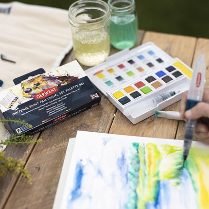 Derwent Inktense Paint 12 Pan Palette #1, Set of 12, Half Pan Size, Water-Soluble, Ideal for Painting & Crafts on Paper & Fabric, Professional Quality, Travel Size (2302636)