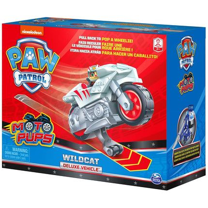 PAW PATROL Moto Pups Wildcat Figure with Pull-Out Motor with Wheelie Function - Toy Car